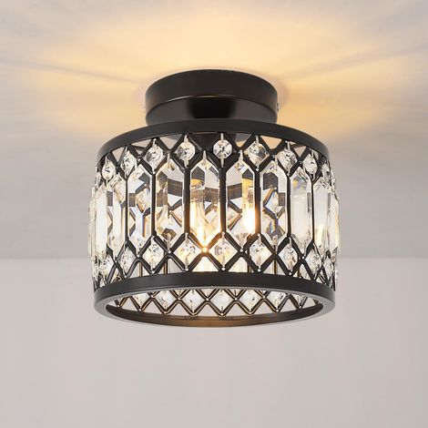 Lustre Cristal Noir, E27 Luminaire Couloir Moderne, Luminaire Plafonnier Ø230mm, Lustre Led, Petite Chambre, Salle à Manger (1/5)