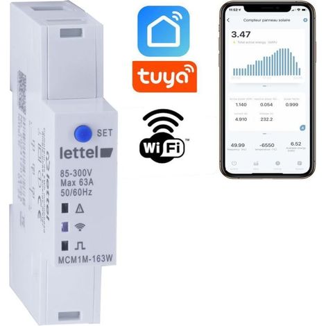 LETTEL - Compteur monophasé multimesure direct 63A. Com Wifi et appli smartphone. - MCM1M-163W (1/2)