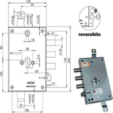 Cerradura Sic.Triple Cil. E63 664/370 Moia