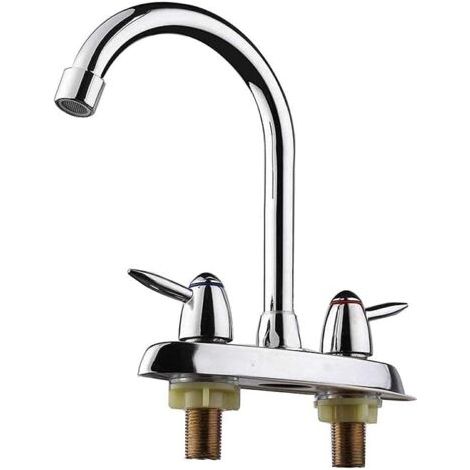 Robinet de salle de bain/cuisine pivotant avec double poignée chromée et mitigeur eau chaude/eau froide - argent (1/4)