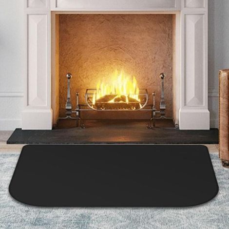 Panneau ignifuge pour poêle à bois, tapis ignifuge pour poêle à bois, protection contre les étincelles, noir, coins arrondis (50 x 80 cm, 1 mm) (1/5)