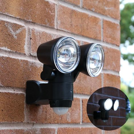 Festive Lights Outdoor Security Wall Light, Battery Operated Twin Head Spot Light with PIR Motion Sensor, 350 Lumen LED Floodlight (1/5)