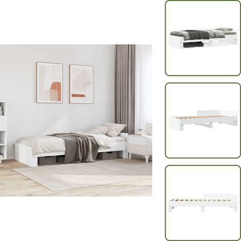 The Living Store Cadre de lit sans matelas blanc 90x190 cm bois d'ingénierie - Cadre De Lit Enfant - Lit Bébé - Lit Junior - Lit En Bois - Sommier À Lattes