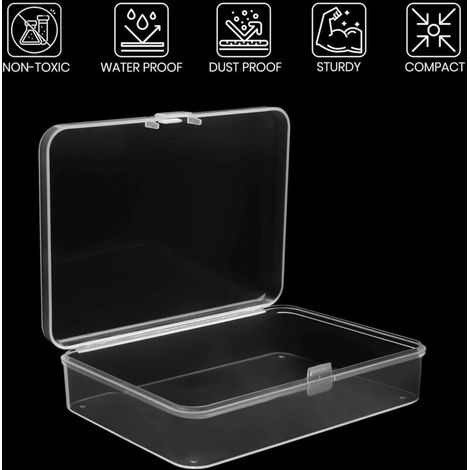 Caja de almacenamiento pequeña de plástico transparente con tapa abatible (paquete de 12) - 11,2 x 8,3 x 2,8 cm - Mini caja de almacenamiento de plástico para pastillas, cuentas, joyas y manualidades. (1/3)