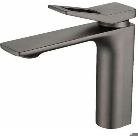 Robinet de lavabo, robinet de salle de bain gris, acier inoxydable brossé 304, robinet de lavabo anticalcaire (1/3)