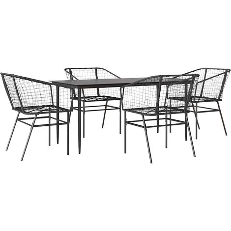 Ensemble à manger de jardin 5 pcs  Mobilier de jardin noir résine tressée verre (1/5)