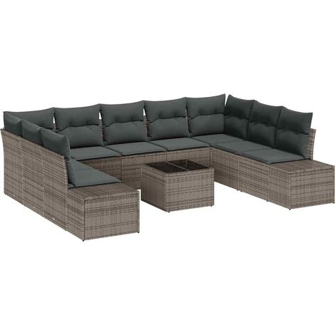 Maison Exclusive - Gartensofa-set mit Kissen 9 pcs Grau Polyratta