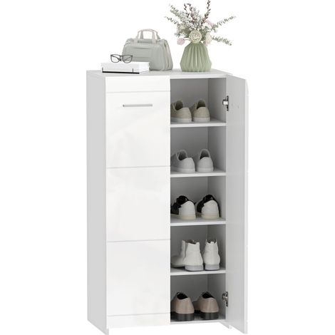 Mobile per scarpe bianco lucido con ripiani regolabili, capiente per 10 paia di scarpe, ideale per corridoio e ingresso