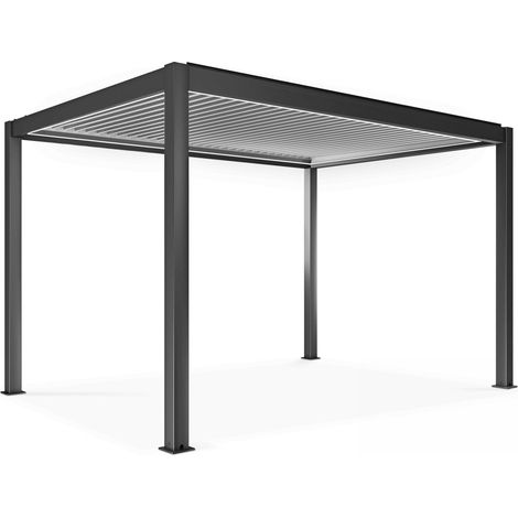 Oviala – Pergola bioclimatique autoportée motorisée 3x4m – Aluminium thermolaqué – Lames orientables à distance – Éclairée LED
