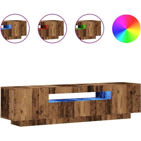 Meuble TV，Banc TV，Armoire TV avec lumières LED vieux bois bois d'ingénierie CFW212781 (1/5)