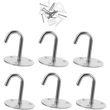 Ganci appendiabiti con piastre di montaggio - Confezione da 6 - Acciaio inox - Ganci rotondi per cartongesso e pareti - Adatti per lampadari e decorazioni d'interni (1/5)