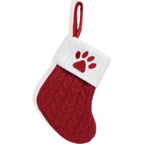 Deux grandes chaussettes de Noël brodées, idéales à suspendre à la cheminée ou au sapin, ou pour y ranger des cadeaux. Motifs de pattes de chien. (1/5)