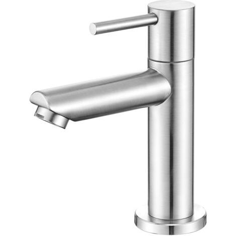 Robinet Salle Bain Eau Froide Uniquement avec Bec Hauteur 12 cm, Robinet Lave Main Eau Froide en Acier Inoxydable, Robinet Lavabo Eau Froide pour WC (1/4)