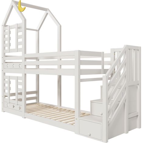 Litera infantil estilo cabaña con almacenaje blanca 90 x 200 cm HOMVRA (1/5)