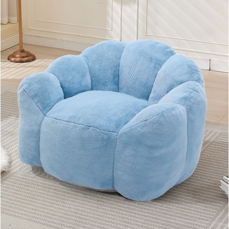 Fauteuil relax lotus 110x110x68 cm en tissu peluche bleu, sans montage, pour salon FloraGrace (1/5)