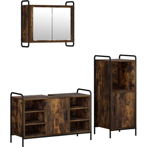 Juego de Muebles de Baño 3 uds. Roble Ahumado 40 x 36 x 99,5 cm vidaXL (1/5)