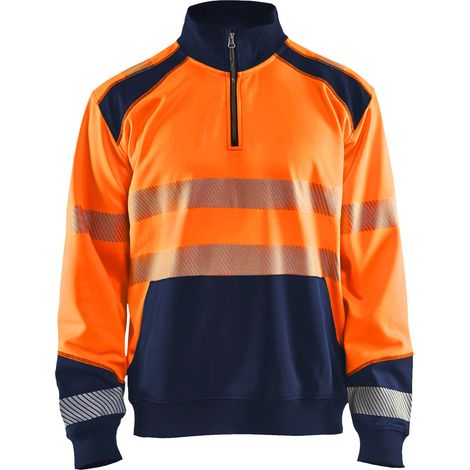 Felpa da lavoro con colletto camionista alta visibilità 3556 - Arancione fluorescente/Marine XXXL