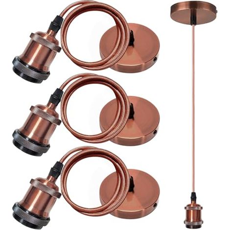 3 Pièces Suspension Lampe E27 avec Anneau à Vis, Douille E27, Câble 1.5m (1/5)