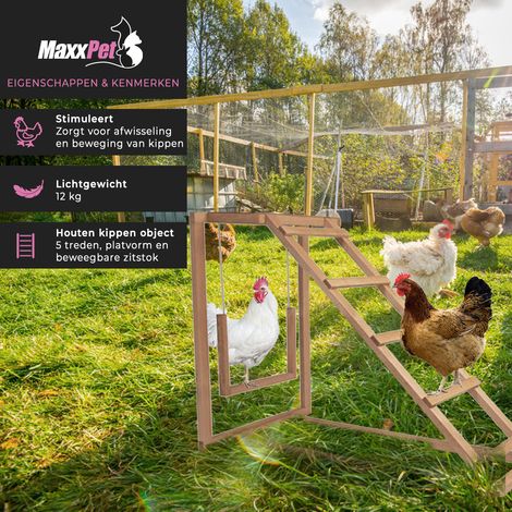 MaxxPet - Set di Gioco Pollaio – Scale, Piattaforma e Posatoio in Legno, 100 x 50 x 81 cm (1/5)