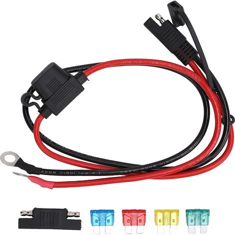 Câble de charge SAE 10 AWG avec fusible 15A et cosses à œil, harnais batterie moto voiture camping-car panneau solaire 60cm (1/5)