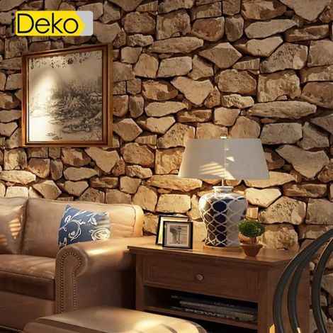 Papier peint trompe l'oeil briques antiques 0.53m x 10m – Intissé résistant à la déchirure – Application facile avec colle – Style Art déco – Ideko
