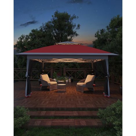 Tonnelle Pliante de Jardin 3,66 x 3,66 m avec Moustiquaire, Hauteur Réglable, Toit Renforcé Anti-UV et Imperméable, Rouge (1/5)