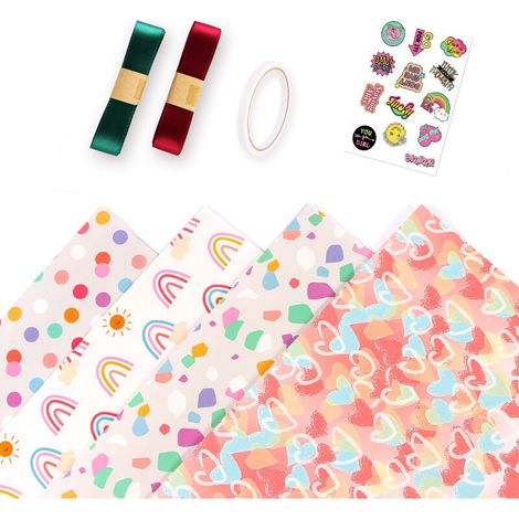 Papier Cadeau Set avec Ruban et Étiquette,Ecologique Papier Cadeaux Feuille,Papier Anniversaire d'emballage pour Femme Fille Bebe Homme Garcon Enfant (1/5)