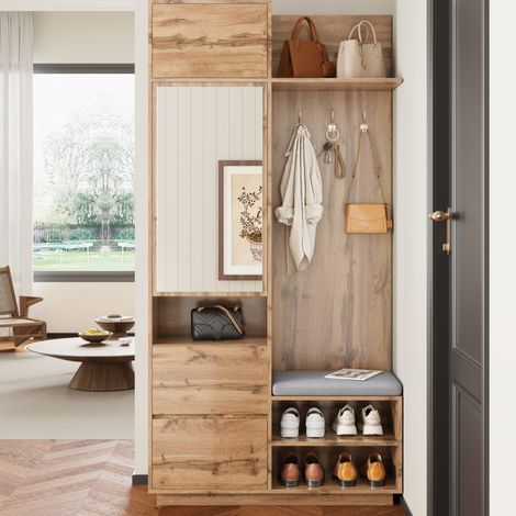 Möbel Aufbewahrungsmöbel Schrank 90x190 MDF Natur OKMYHOME (1/5)
