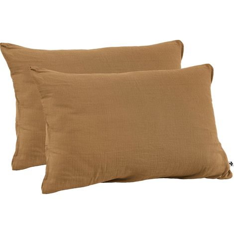 Lot de 2 Taies d’Oreiller en Double Gaze de Coton – 50 x 70 cm – Camel (1/3)