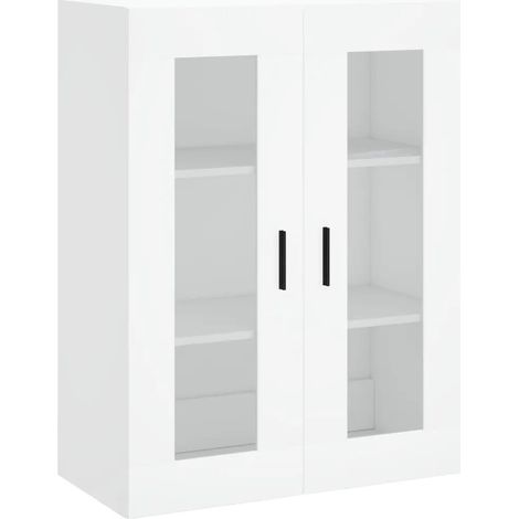 Armadio a parete sospeso moderno con anta in vetro 69,5 x 34 x 90 cm in legno multistrato bianco 020048635