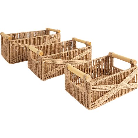 Atmosphera – Lot de 3 caisses en bois beige 26/31/36cm – Poignées en eucalyptus – Structure renforcée en acier – Rangement esthétique et durable