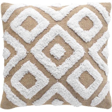 Housse de Coussin Tufté en Jute "Damia" 40x40cm Marron (1/5)