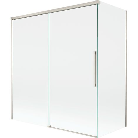 Mexen Rox Duschabtrennung für Badewanne 2-teilig Schiebewand 150 + 70 x 150 cm, transparent, gebürsteter Nickel - 8C9-150-070-9