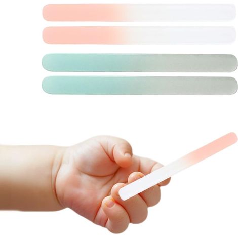 4 - Lime À Ongles - Verre Cristal - Surface Douce Non Abrasive - Pour Bébés Et Parents - Bleu Et Rose - 9x1x0.3cm