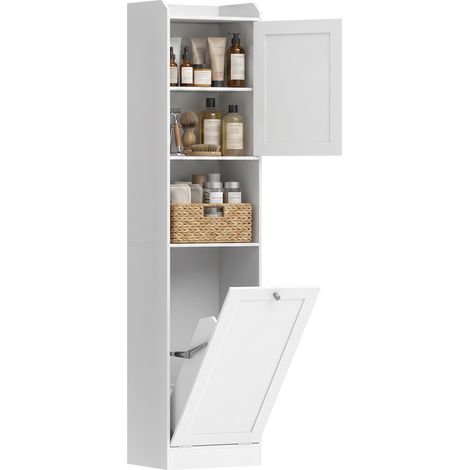 HOMCOM Mobile bagno bianco con cesto biancheria ribalta, mensole (1/5)