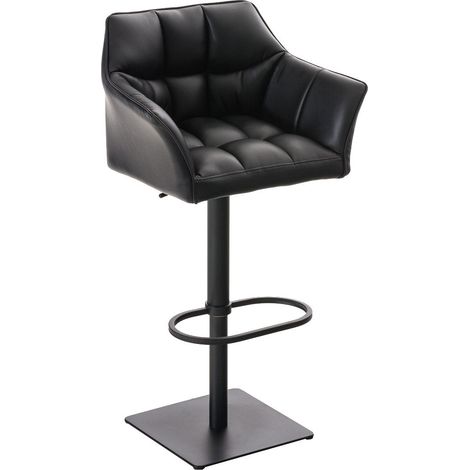 Sgabello da bar alto bancone cucitura quadrata seduta in PVC nero struttura in metallo nero 100004673