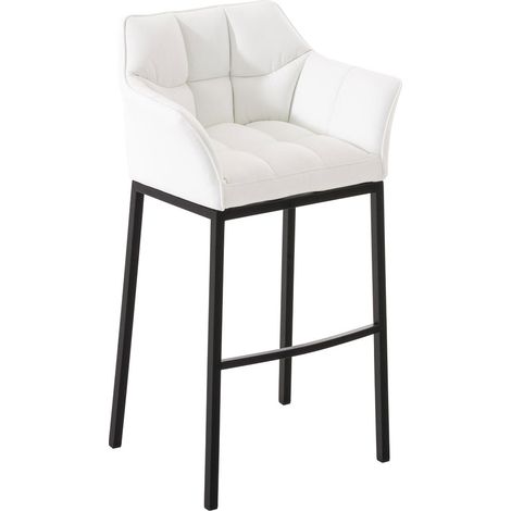 Taburete de bar taburete alto de mostrador costuras cuadradas asiento de PVC blanco 4 patas estables de metal negro 100001175 (1/5)