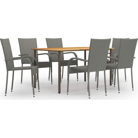 Set da pranzo da giardino per esterni da 7 pezzi in resina di vimini grigia 020014051
