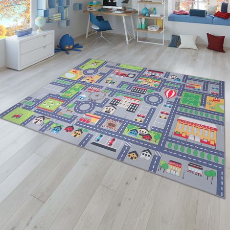 Kinderzimmerteppich Teppich Junge Mädchen Kinderteppich Baby Rutschfest Straße 160 cm x 220 cm Grau Rechteckig (1/5)
