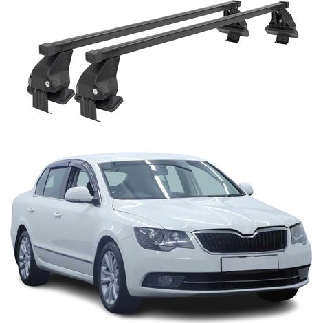 OMAC Dachträger Querträger Stahl für Skoda Superb II 2008-2015 – Abschließbar – City-Crash-getestet – DIN 75302:2019 – ISO/PAS 11154:2006 – Max. 50 kg Schwarz (1/5)