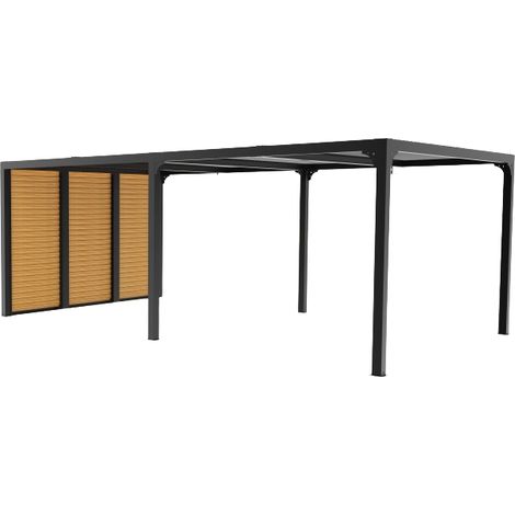 Pérgola bioclimática de aluminio antracita 360x598 cm – Lamas orientables 90° – Ventilaciones efecto madera 3,60 m – 21,52 m² – PER36VB60BI Foresta (1/5)