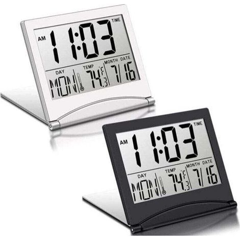 Garden Future2 PièCes RéVeil de Voyage NuméRique Horloge LCD Pliable avec , XU,Calendrier TempéRature Mode Snooze Affichage Transportable Bureau - KZQ (1/4)