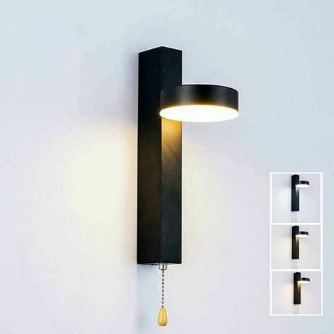 1 Applique murale LED, interrupteur à tirette rotatif 360°, diffuseur acrylique, tricolore, pour salon chambre cuisine (1/4)