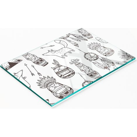 Tabla de cortar de cristal para cocina con estampado de b煤ho indio, 80x52 cm.