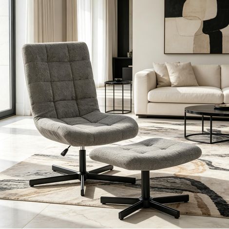 Fauteuil relax pivotant inclinable avec repose-pieds en velours gris OKWISH (1/5)