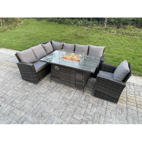 Fimous Outdoor Rattan Corner Sofa Garden Furniture High Back Sofa Set Gas Fire Pit Dining Table Gas Heater Burner Arm Chair 7 Seater (1/3)