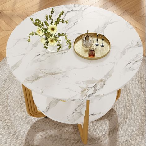 CHICFURN Conjunto de mesa y 4 sillas 80 x 80 x 76 cm MDF efecto mármol blanco, dorado y gris (1/5)