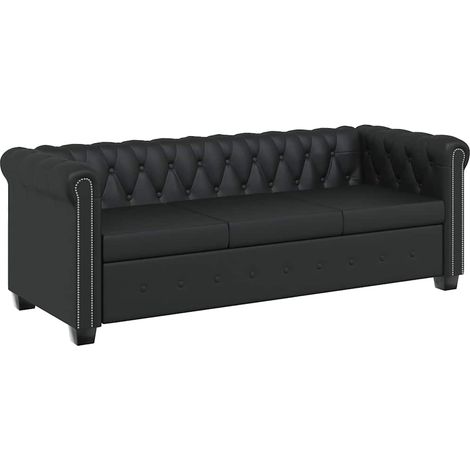 Canapé Sofa Chesterfield à 3 places cuir synthétique noir