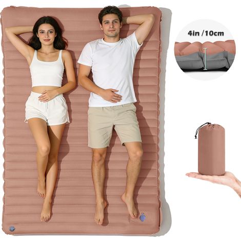 (Jaune désert) Tapis gonflable double couche de 10 cm d'épaisseur, gonflage rapide, portable, idéal pour la randonnée (1/5)