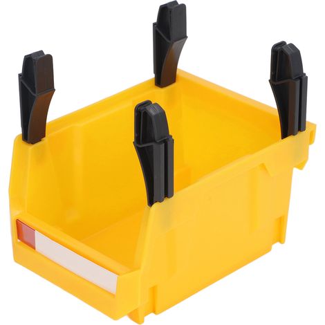 Casier de rangement pour pièces detaches plastique epais a paroi montee empilable bac a outils atelier organiseur vis bouche incline type combine jaune 135 x 105 x 76 mm 1 casier 4 pieds (1/5)